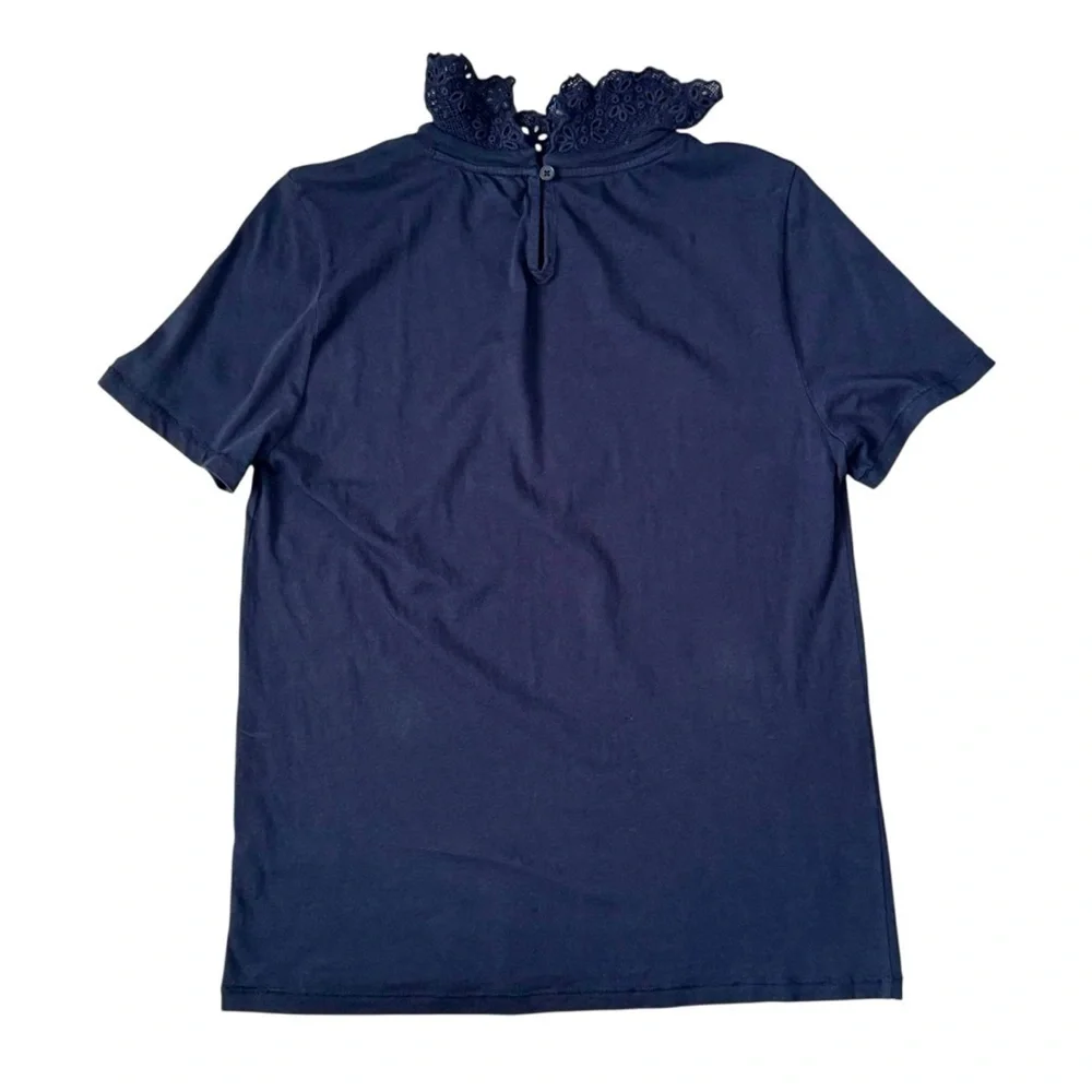 J.Crew Lace Collar Cotton Tee Navy Small